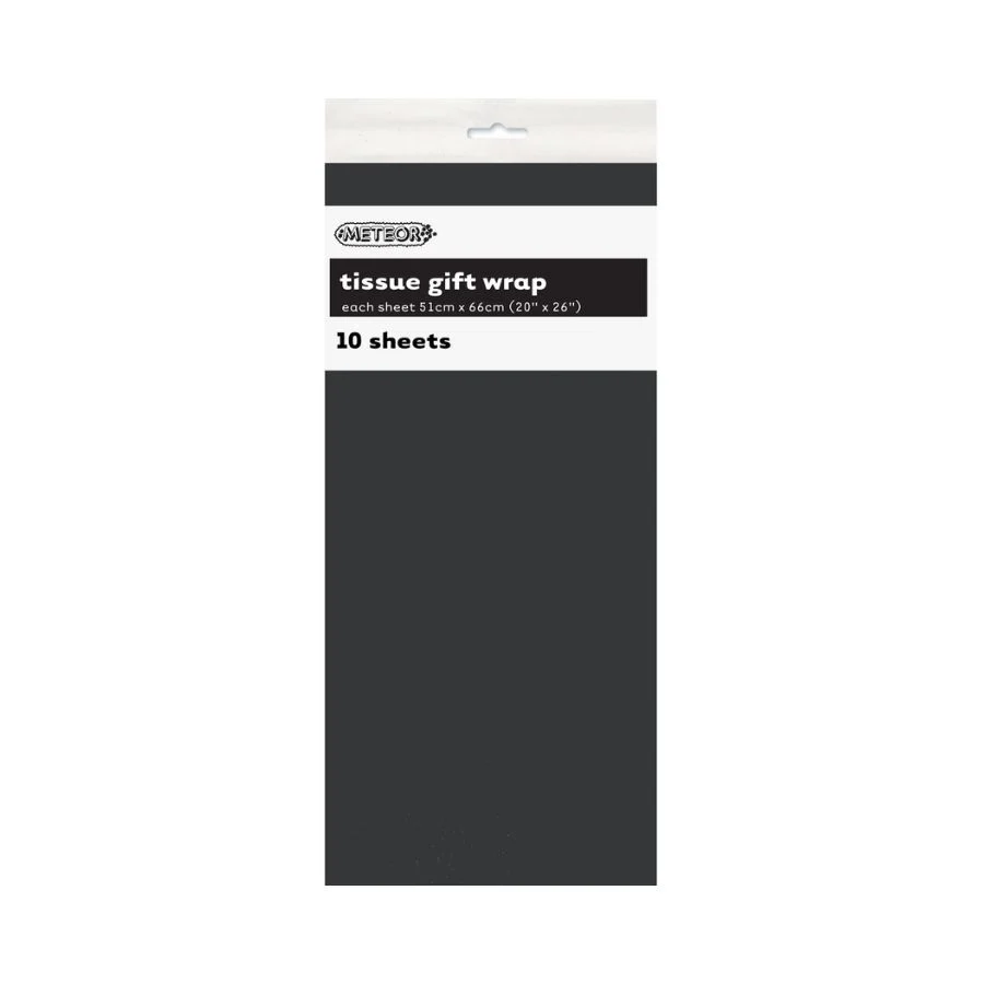 10pk Black Tissue Gift Wrap Sheets 51x66cm