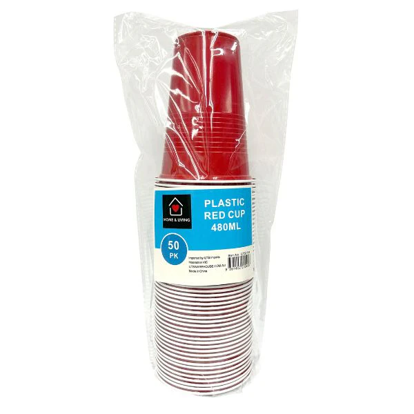 50pk Plastic Red Cup 480ml - Image 2