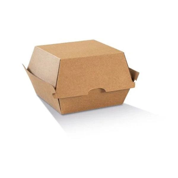 BULK 200pk Burger Box High Jumbo Brown Corrugated Plain (11.3x11x10cm) - Image 2