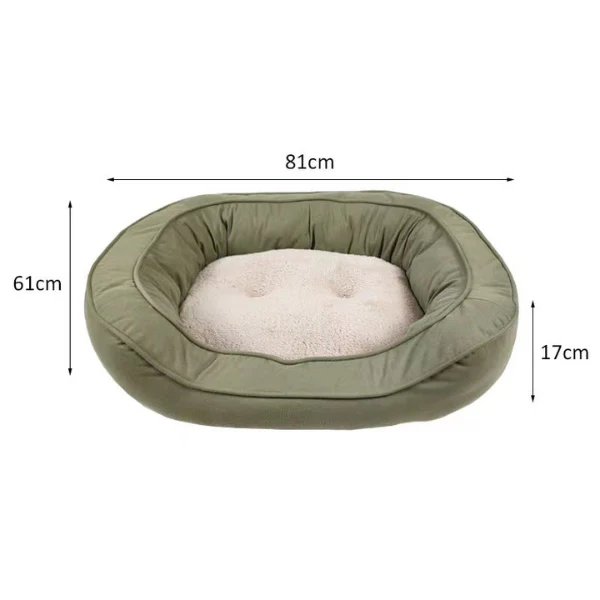 Large Olive Green Suede & Micro Sherpa Dog Bed 61x81x17.5cm - Image 3
