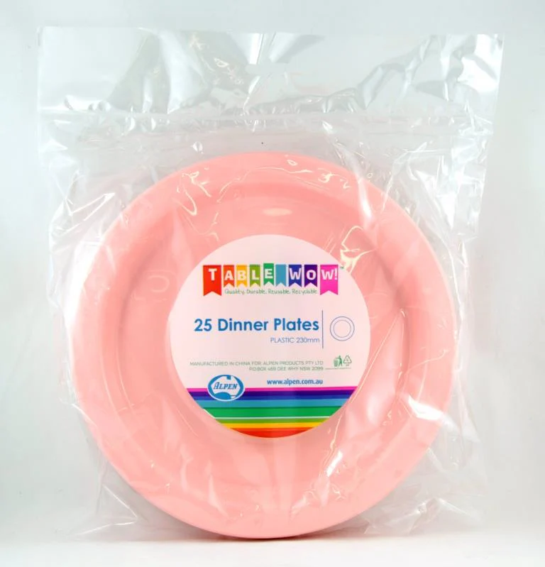 Light Pink Plastic Dinner Plates 230mm 20pk