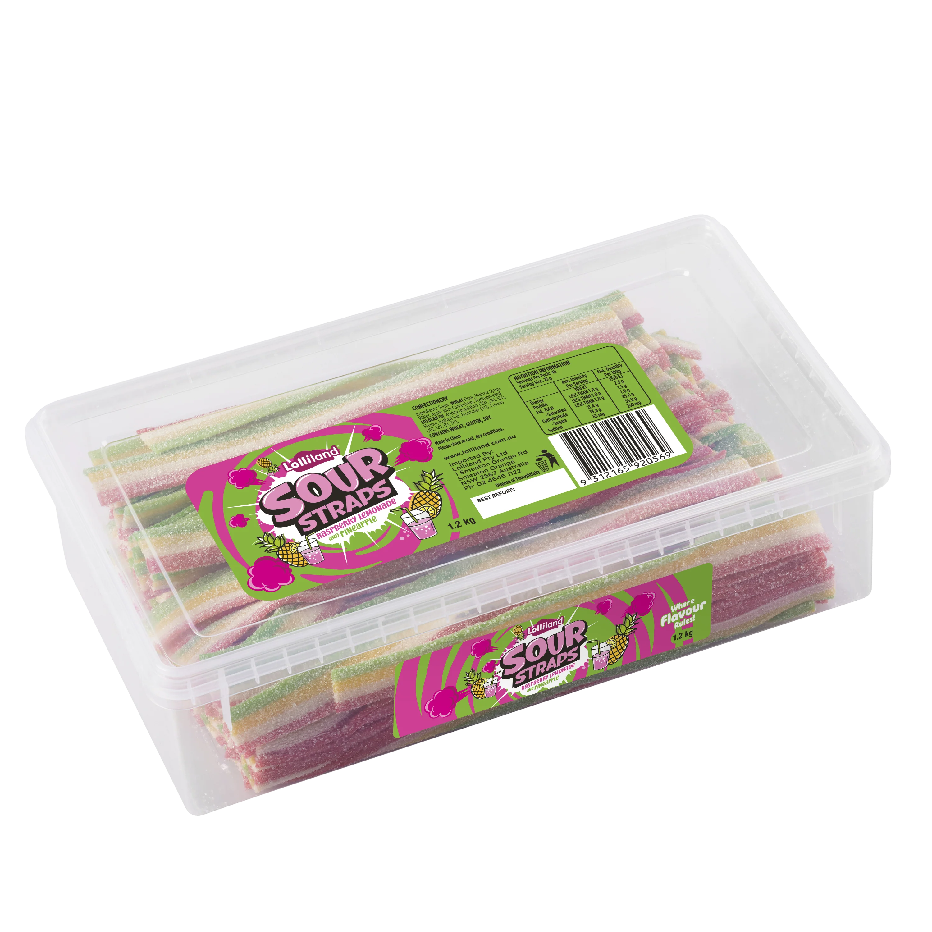 Lollinauts Sour Straps Tub - Raspberry, Lemon & Pineapple 1.2kg