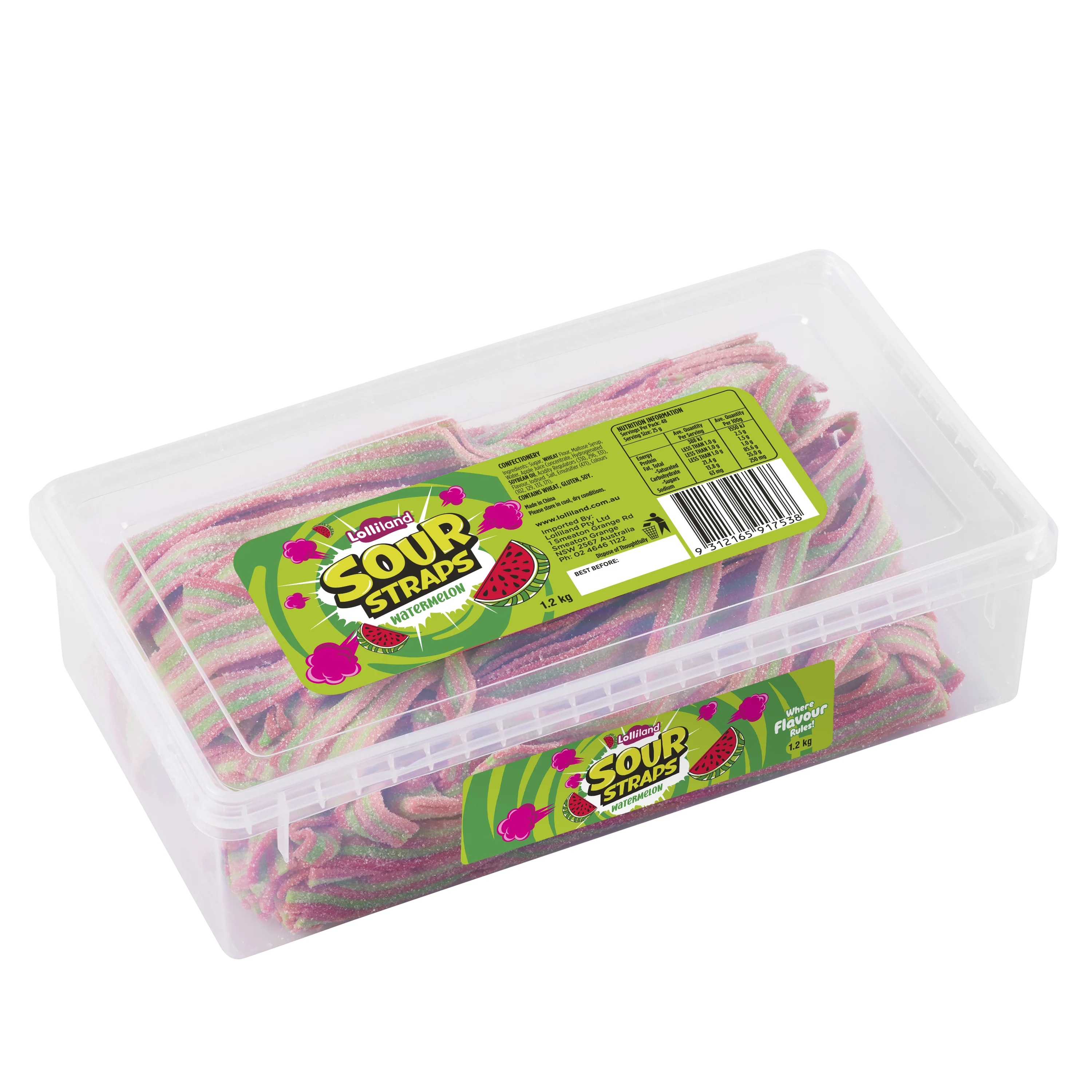 Lollinauts Sour Straps Tub - Watermelon 1.2kg