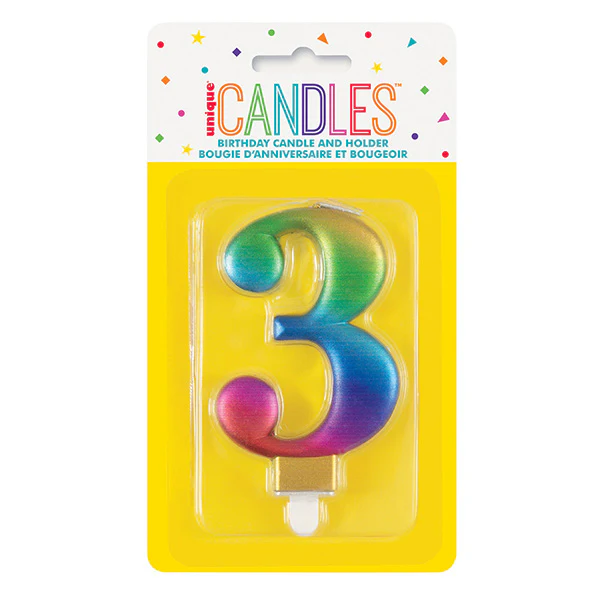 Metallic Rainbow No. 3 Numeral Candle