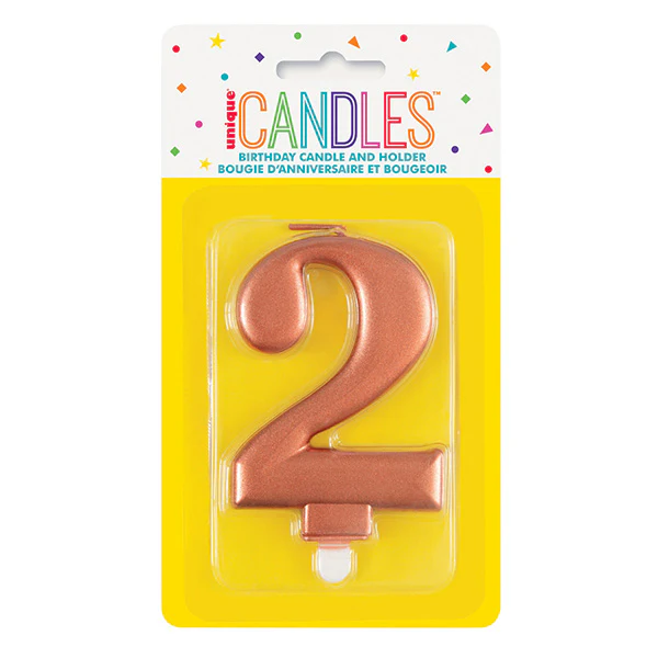 Metallic Rose Gold No. 2 Numeral Candle
