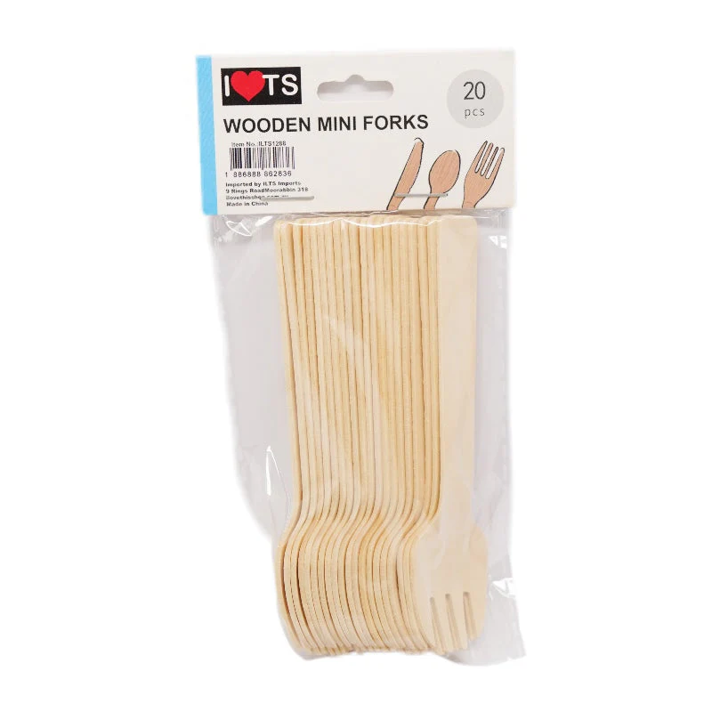 Mini Spoon Fork Wooden 20pk A Grade