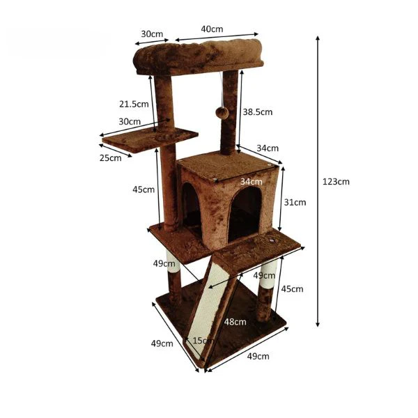 Purrfect Multi Level Cat Scratching Pole 49x49x123cm (Grey or Brown) - Image 4