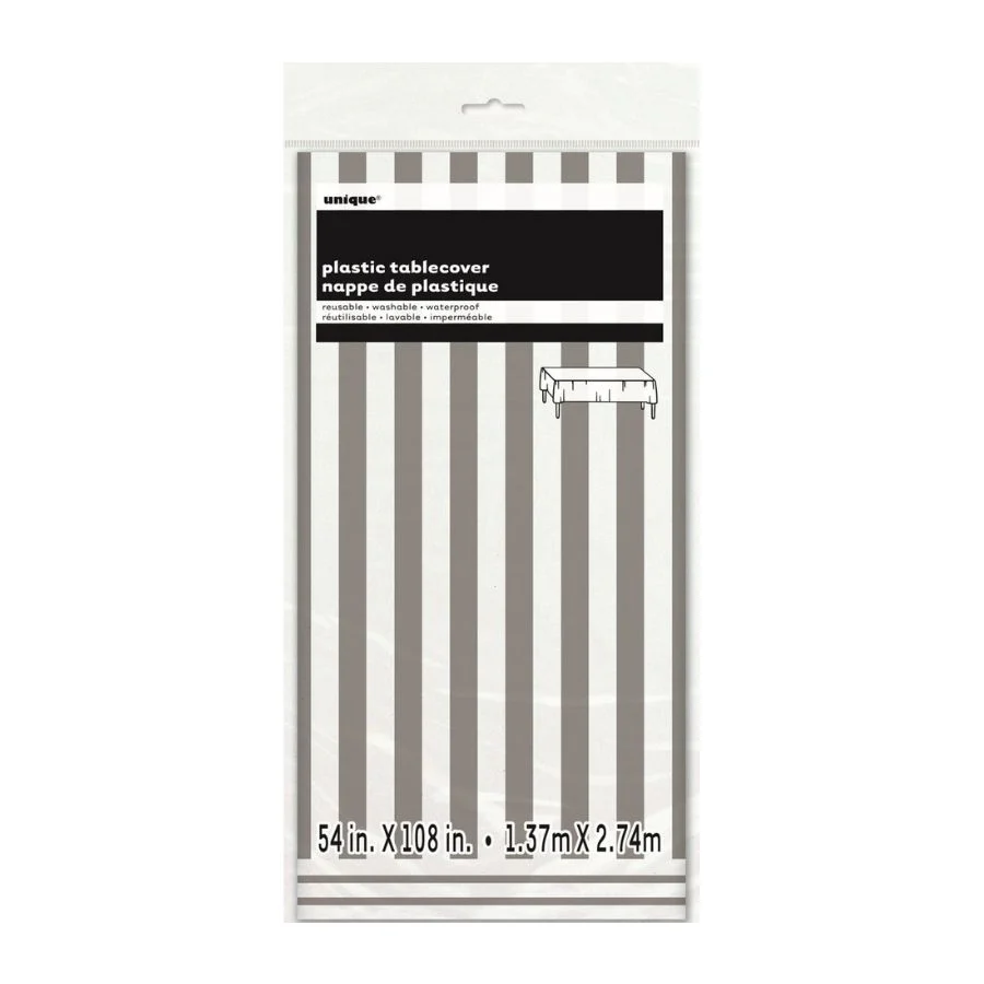 Silver Stripes Rectangle Plastic Tablecover 137x274cm