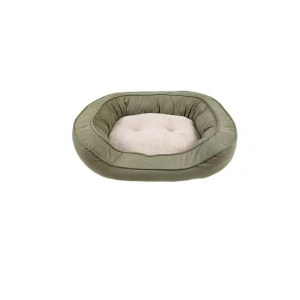 Small Olive Green Suede & Micro Sherpa Dog Bed 43x56x14cm - Image 2