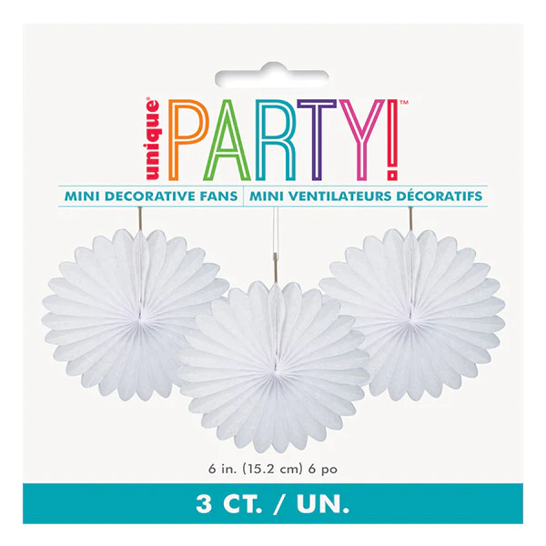 White Decorative Fans 15cm 3pk