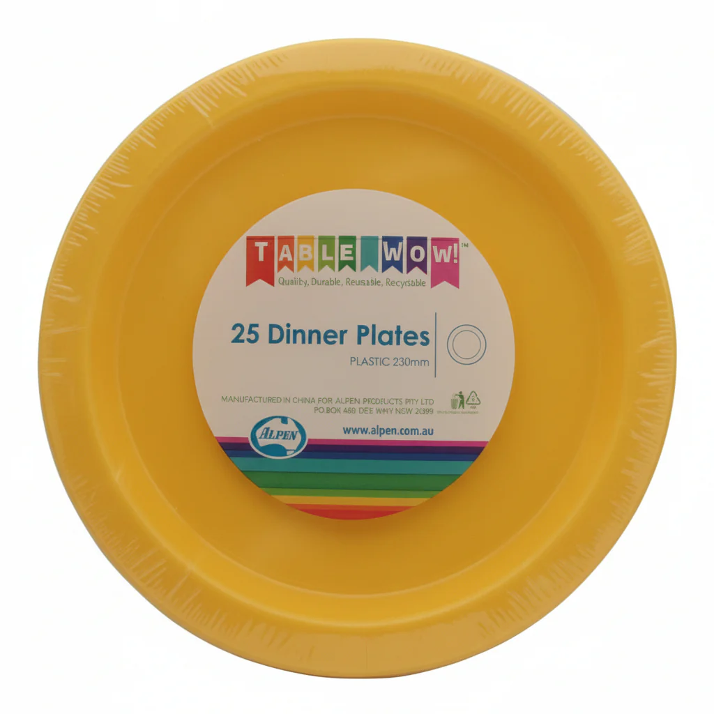 Yellow Plastic Dinner Plates 230mm 20pk